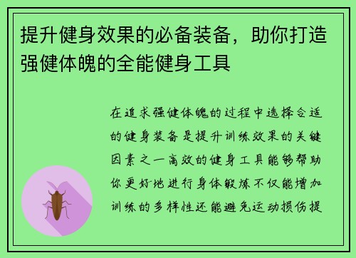 提升健身效果的必备装备，助你打造强健体魄的全能健身工具