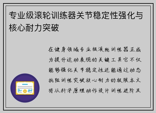 专业级滚轮训练器关节稳定性强化与核心耐力突破