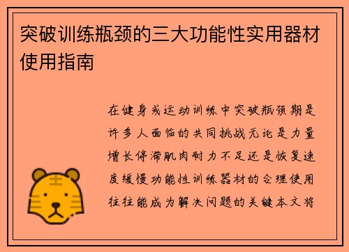 突破训练瓶颈的三大功能性实用器材使用指南